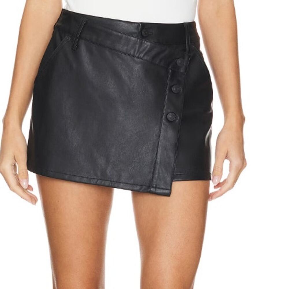 Free People We The Free Wynne Vegan Leather Asymmetric Mini Skirt Black